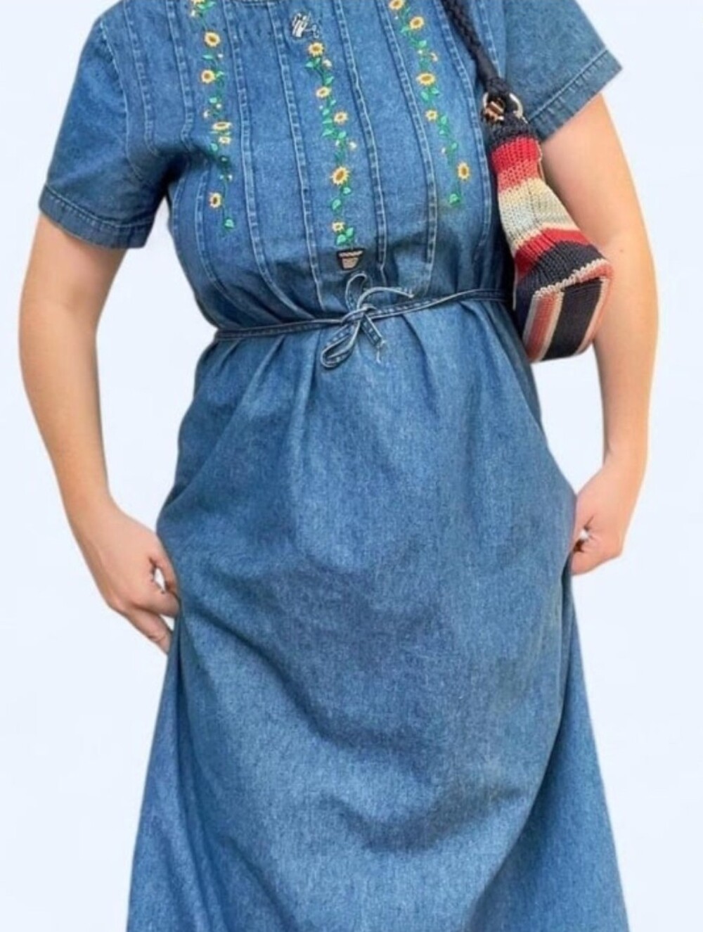 Vintage blue denim sunflower dress